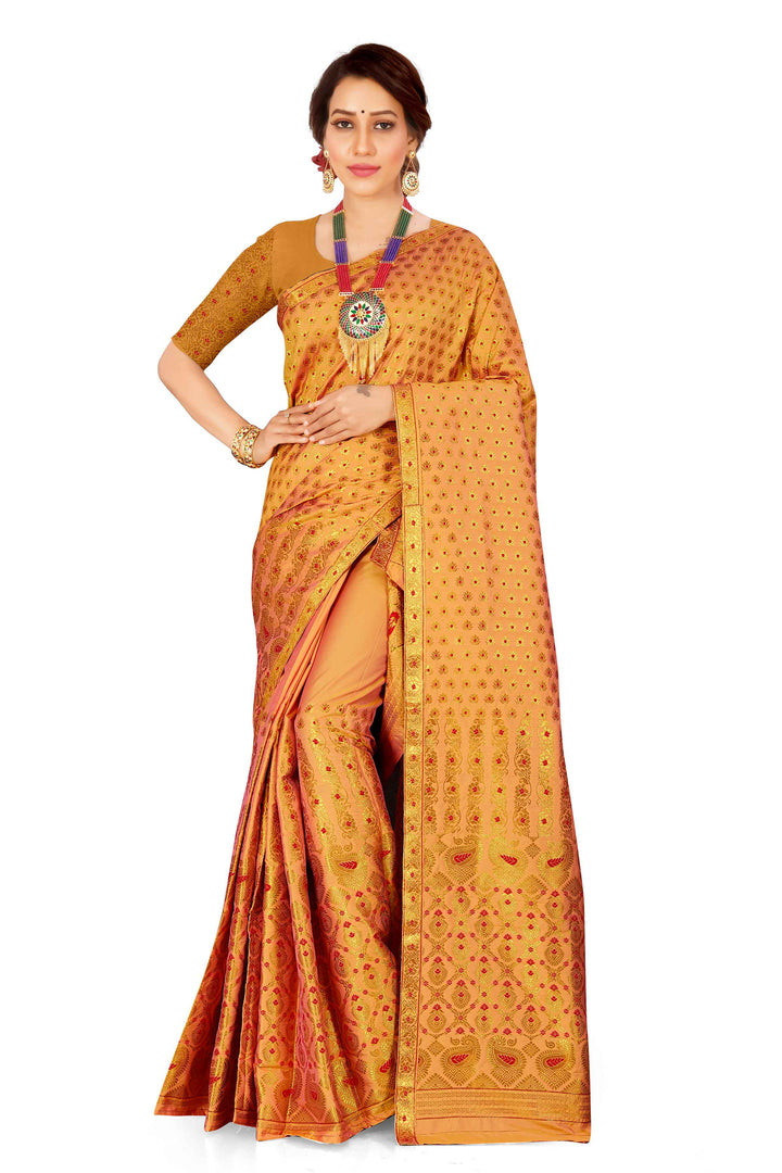 সোণ (Gold) গুনা মিক্স ছেট মেখলা চাদৰ 
