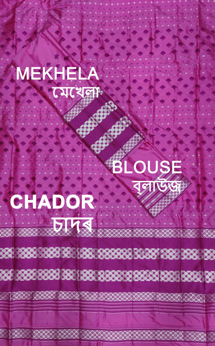 সূতাৰ- কাম (Dhaga-Work) মিক্স ছেট মেখলা চাদৰ