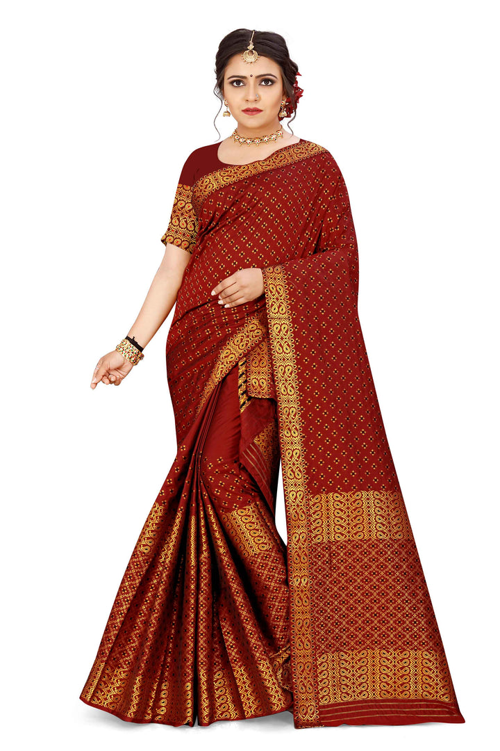 Gold Jari All Over Mix Set Mekhela Sador - Contrast Blouse