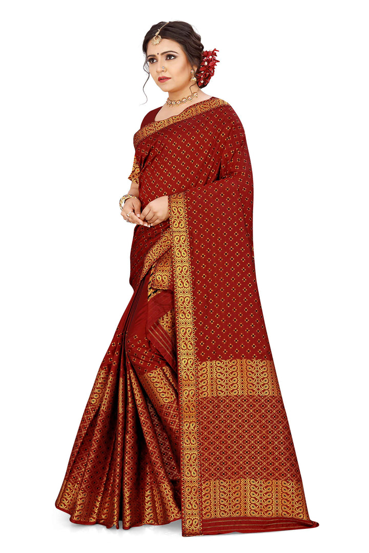 Gold Jari All Over Mix Set Mekhela Sador - Contrast Blouse