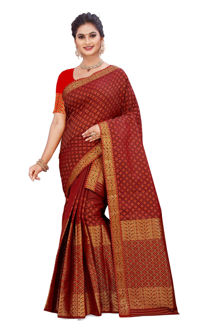 Gold Jari All Over Mix Set Mekhela Sador - Contrast Blouse