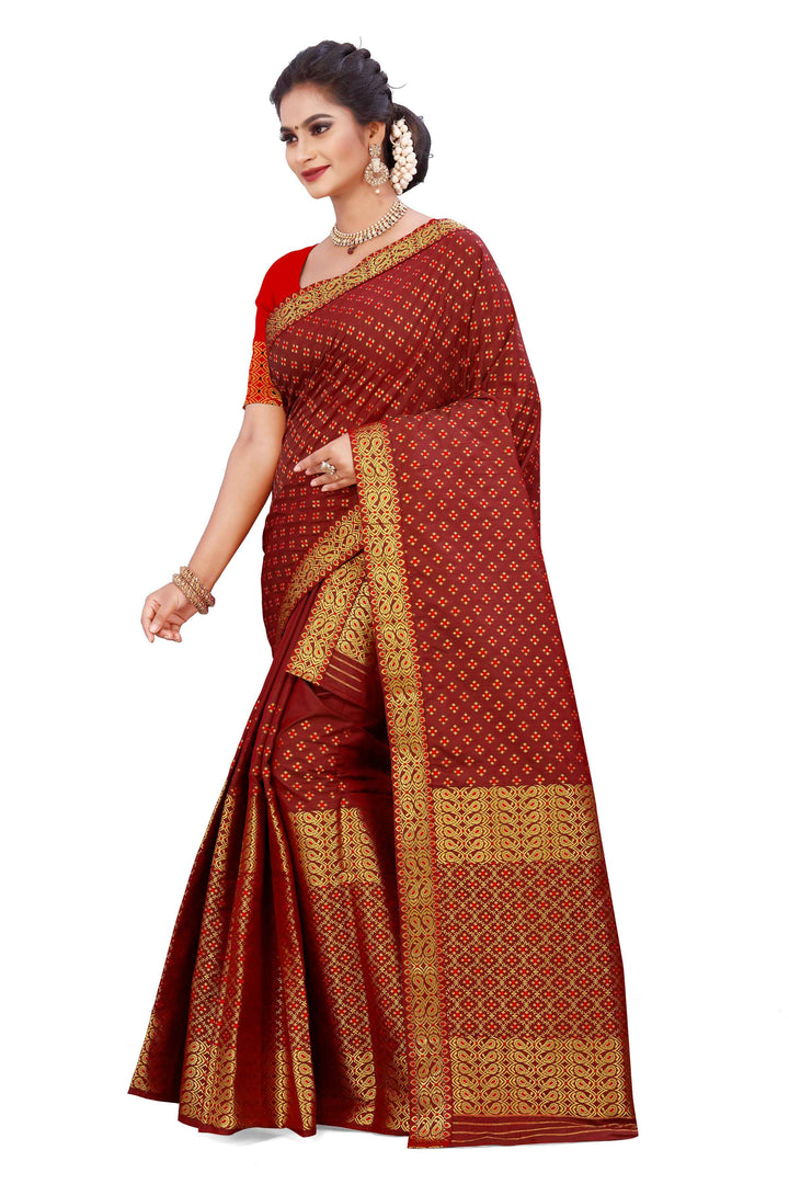 Gold Jari All Over Mix Set Mekhela Sador - Contrast Blouse