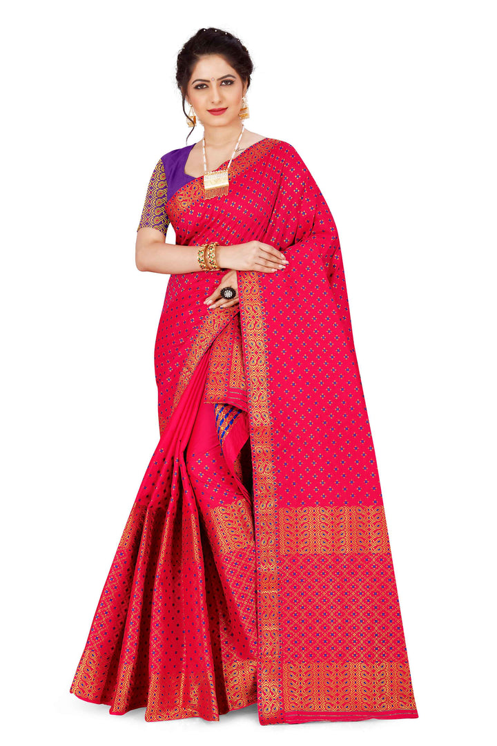 Gold Jari All Over Mix Set Mekhela Sador - Contrast Blouse