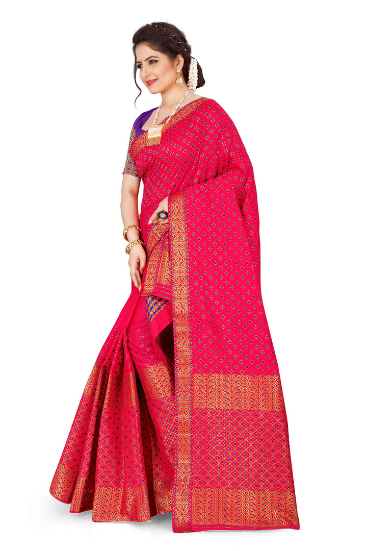 Gold Jari All Over Mix Set Mekhela Sador - Contrast Blouse