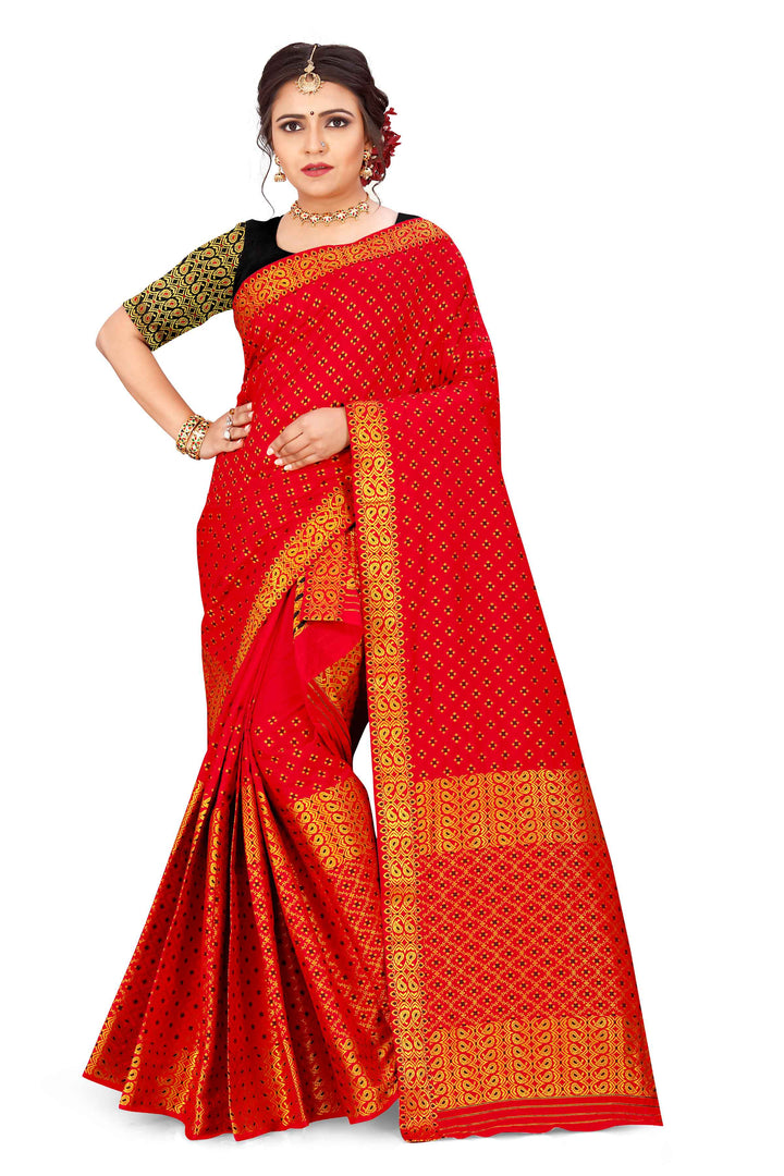 Gold Jari All Over Mix Set Mekhela Sador - Contrast Blouse