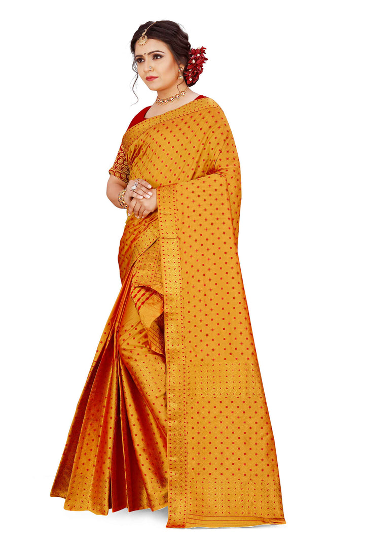 Gold Jari All Over Mix Set Mekhela Sador - Contrast Blouse