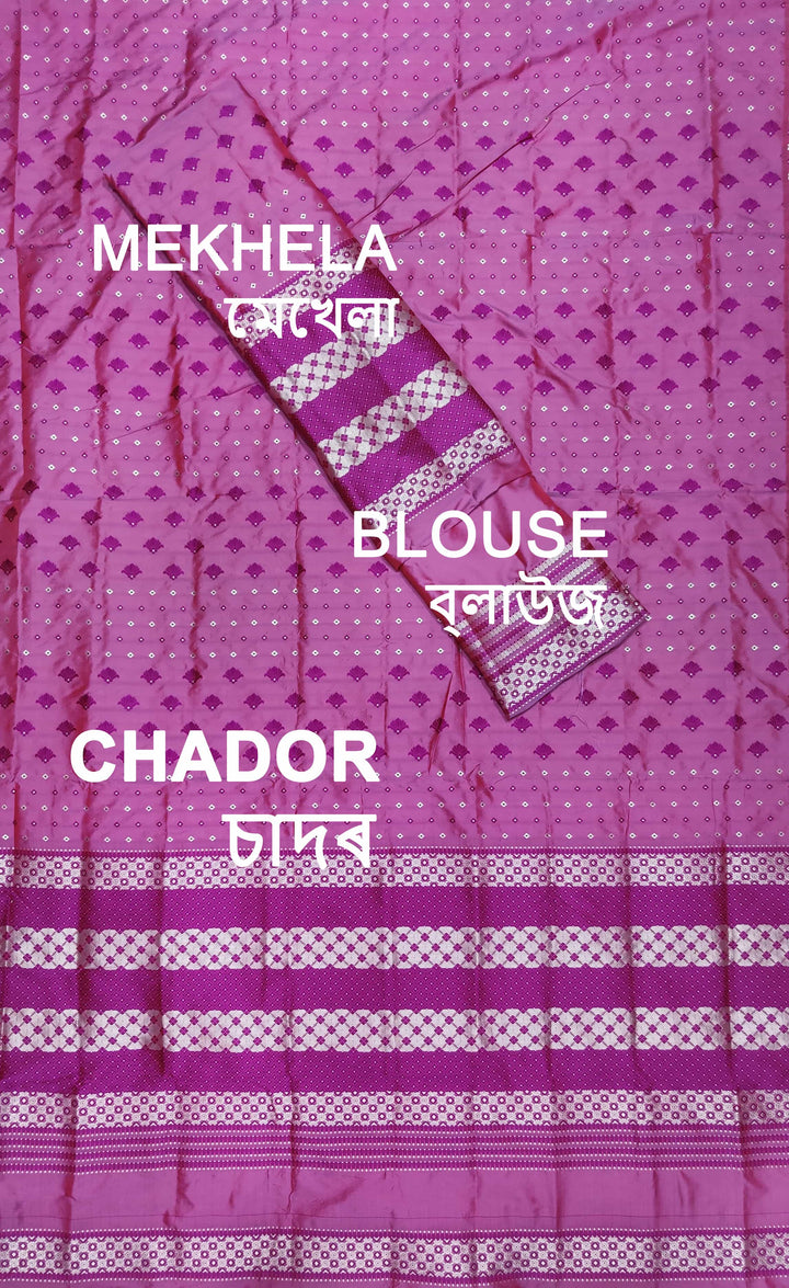 সূতাৰ- কাম (Dhaga-Work) মিক্স ছেট মেখলা চাদৰ