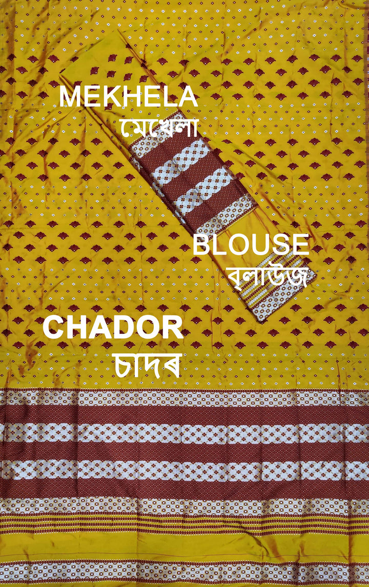সূতাৰ- কাম (Dhaga-Work) মিক্স ছেট মেখলা চাদৰ