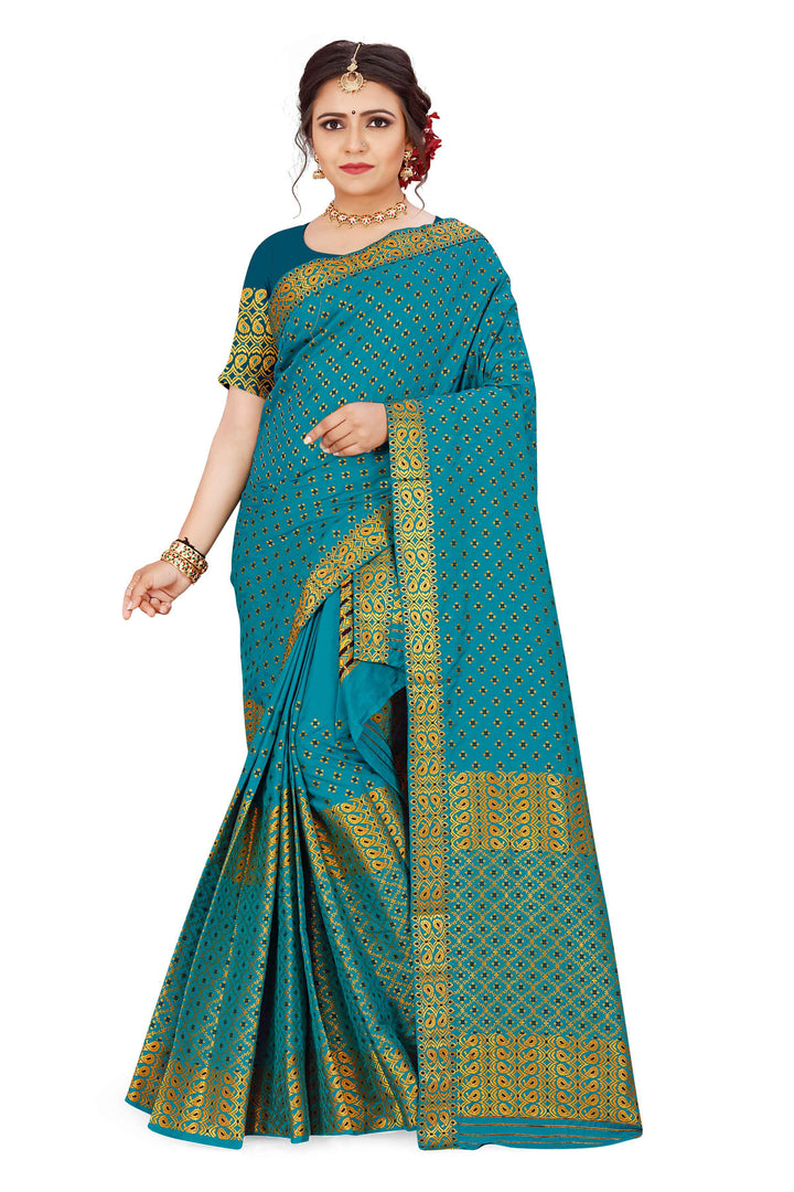 Gold Jari All Over Mix Set Mekhela Sador - Contrast Blouse