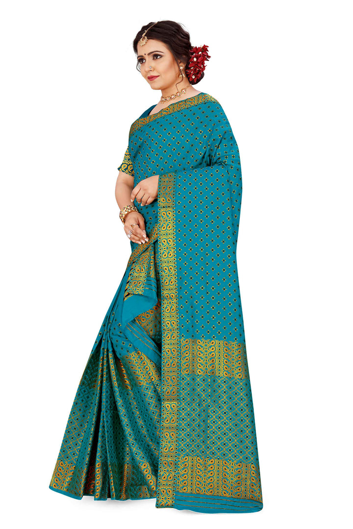 Gold Jari All Over Mix Set Mekhela Sador - Contrast Blouse