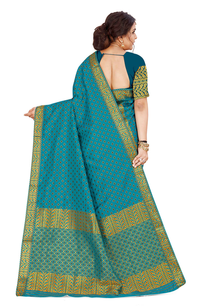 Gold Jari All Over Mix Set Mekhela Sador - Contrast Blouse