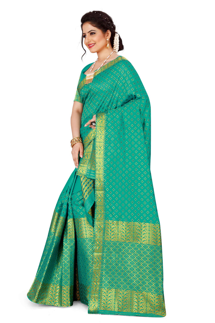 Gold Jari All Over Mix Set Mekhela Sador - Contrast Blouse