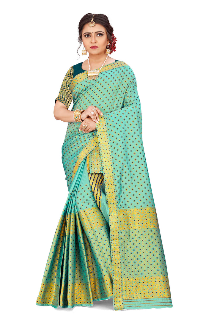 Gold Jari All Over Mix Set Mekhela Sador - Contrast Blouse