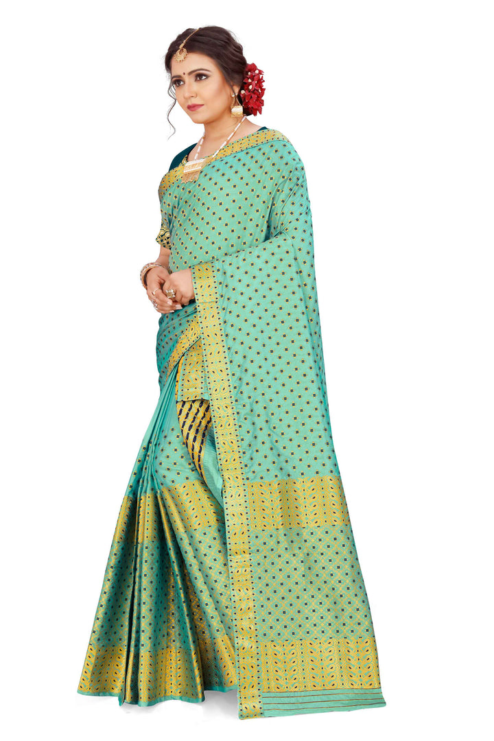 Gold Jari All Over Mix Set Mekhela Sador - Contrast Blouse