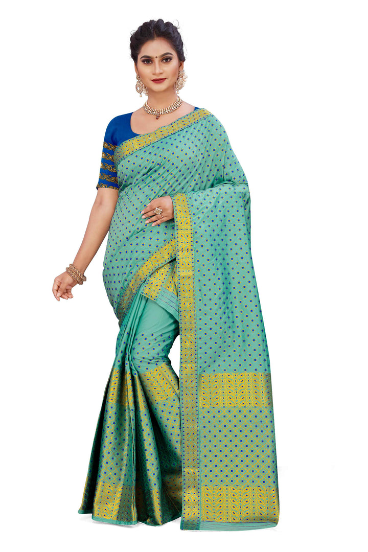 Gold Jari All Over Mix Set Mekhela Sador - Contrast Blouse