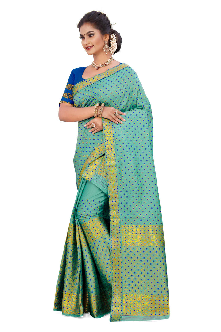 Gold Jari All Over Mix Set Mekhela Sador - Contrast Blouse