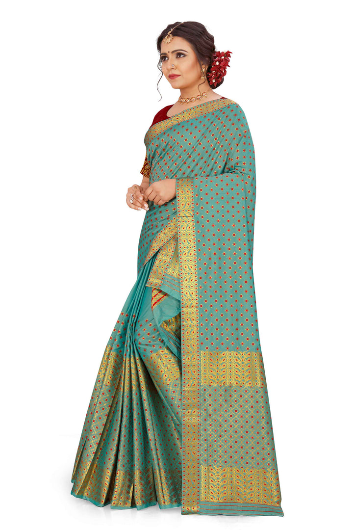 Gold Jari All Over Mix Set Mekhela Sador - Contrast Blouse