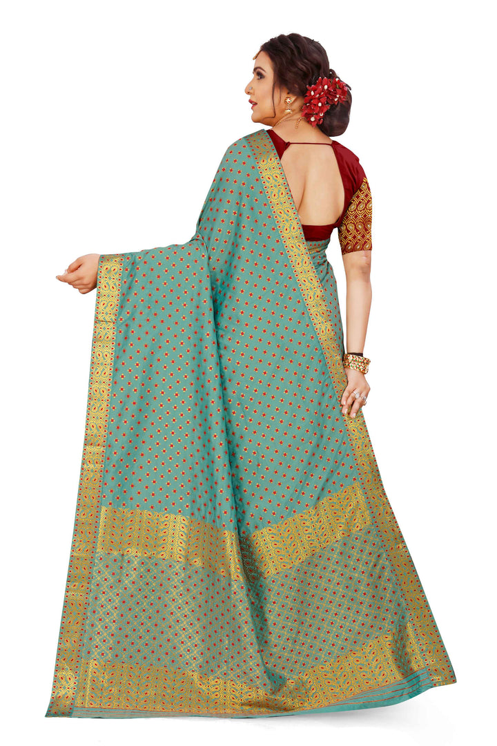 Gold Jari All Over Mix Set Mekhela Sador - Contrast Blouse