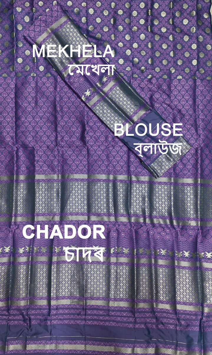 সূতাৰ- কাম (Dhaga-Work) মিক্স ছেট মেখলা চাদৰ