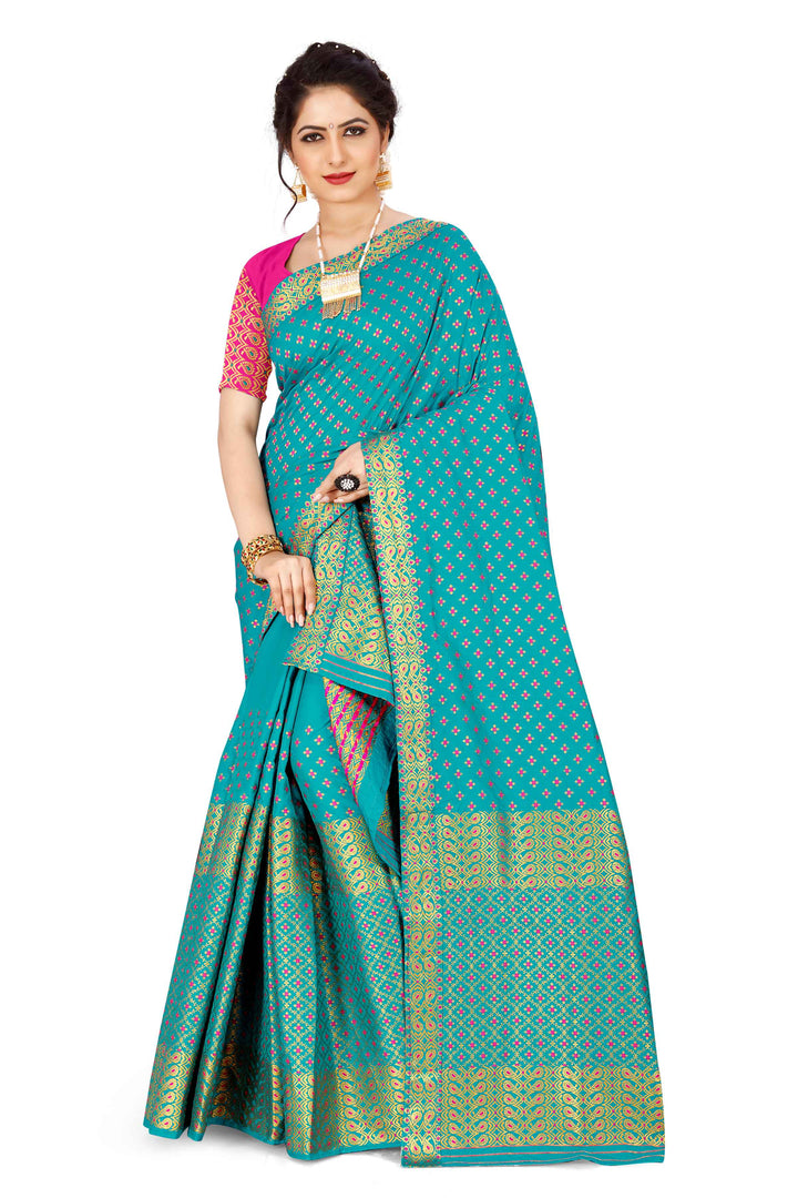 Gold Jari All Over Mix Set Mekhela Sador - Contrast Blouse