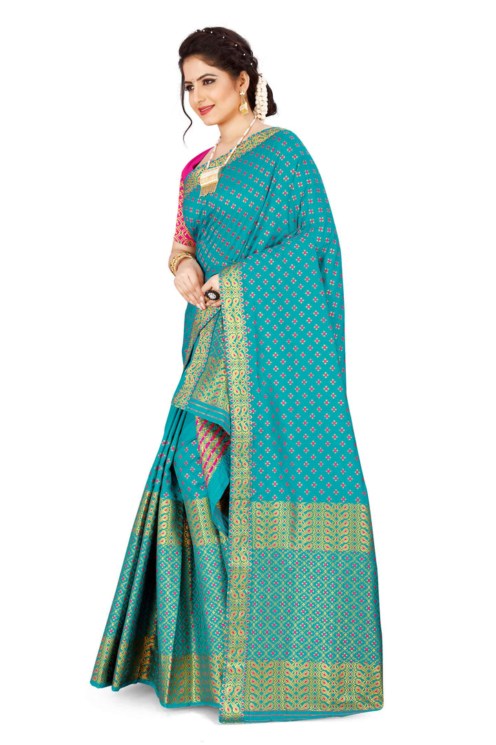Gold Jari All Over Mix Set Mekhela Sador - Contrast Blouse