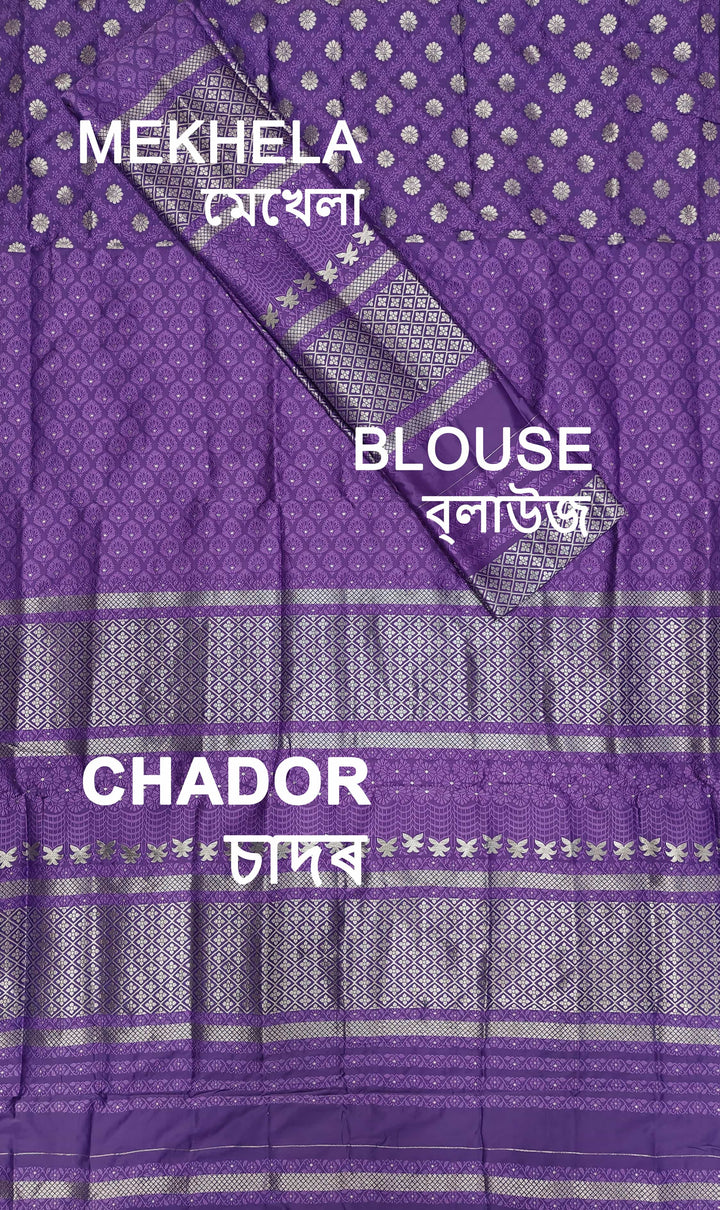সূতাৰ- কাম (Dhaga-Work) মিক্স ছেট মেখলা চাদৰ