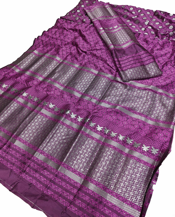 সূতাৰ- কাম (Dhaga-Work) মিক্স ছেট মেখলা চাদৰ