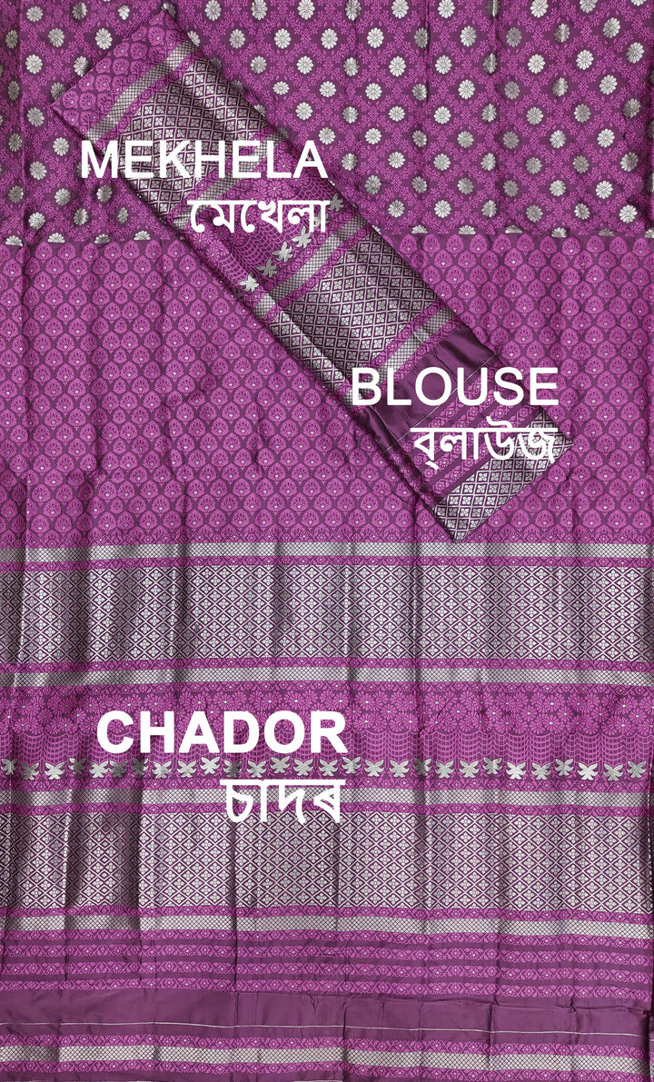 সূতাৰ- কাম (Dhaga-Work) মিক্স ছেট মেখলা চাদৰ