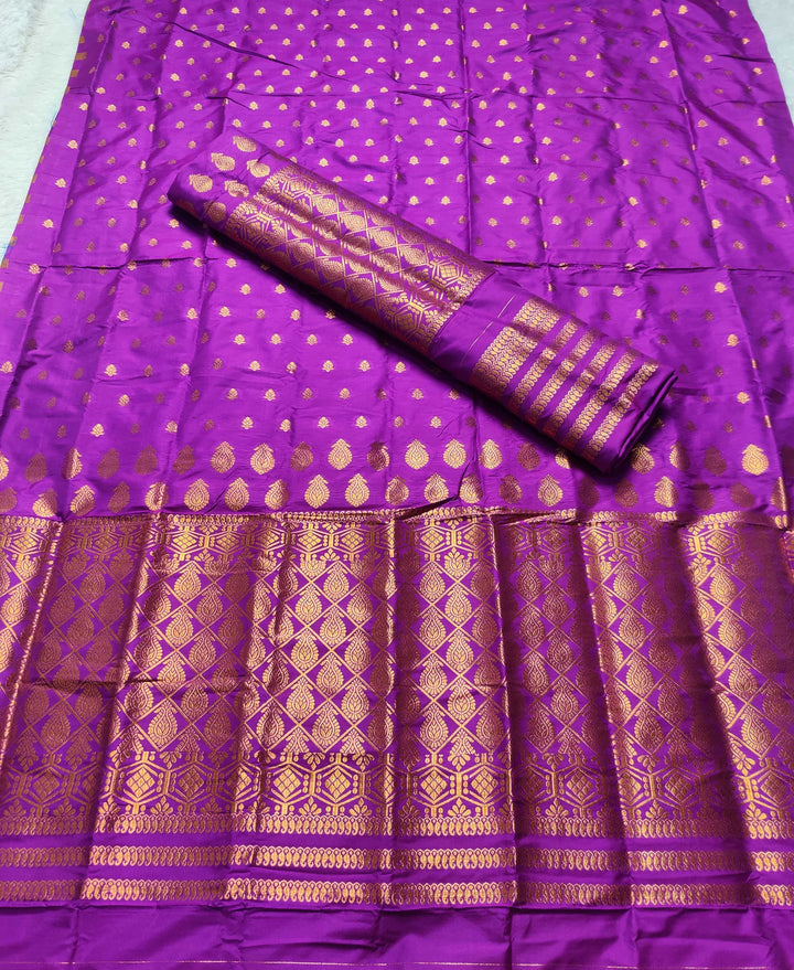 Copper Jari All Over Mix Set Mekhela Sador