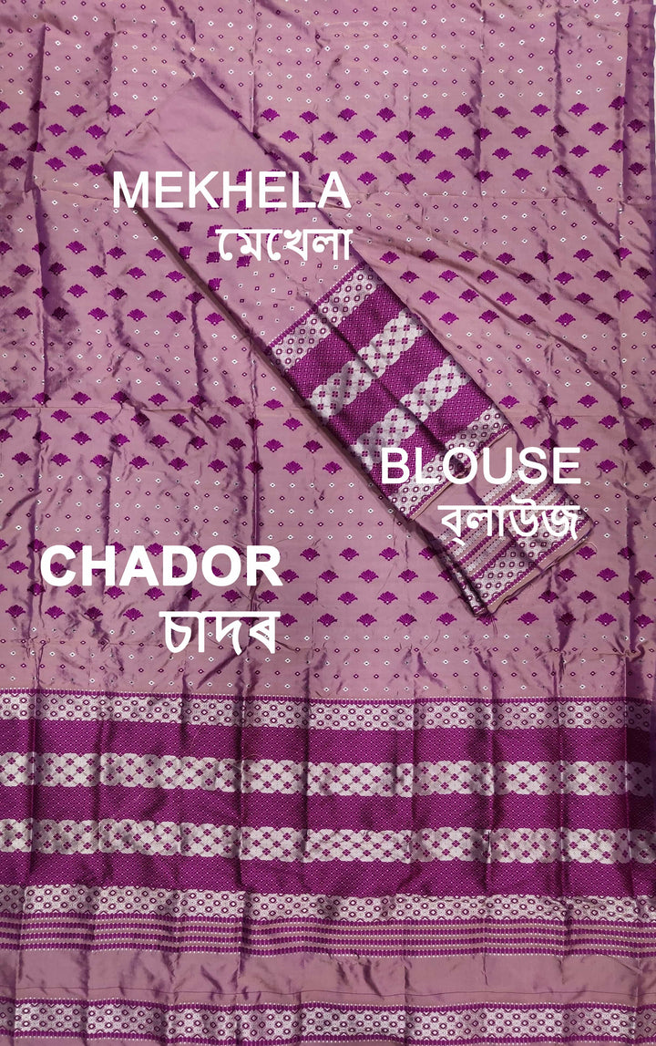 সূতাৰ- কাম (Dhaga-Work) মিক্স ছেট মেখলা চাদৰ