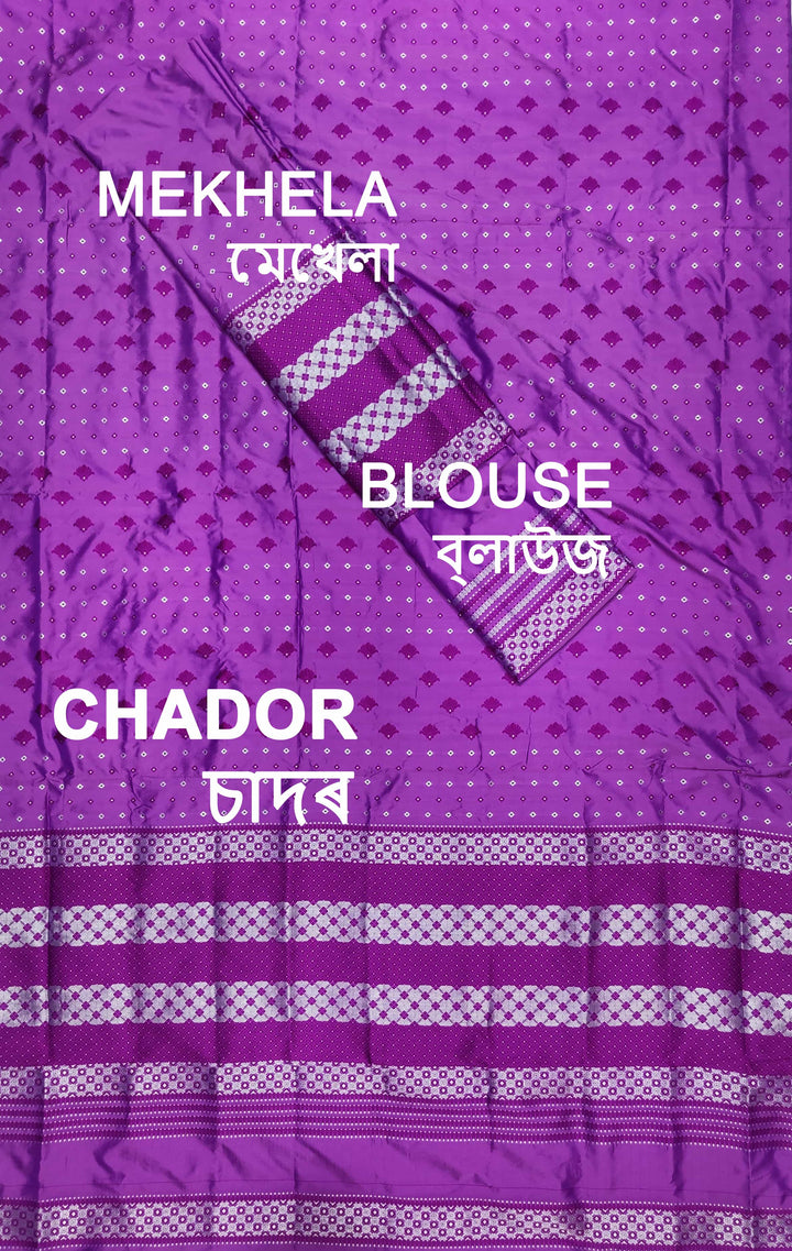 সূতাৰ- কাম (Dhaga-Work) মিক্স ছেট মেখলা চাদৰ
