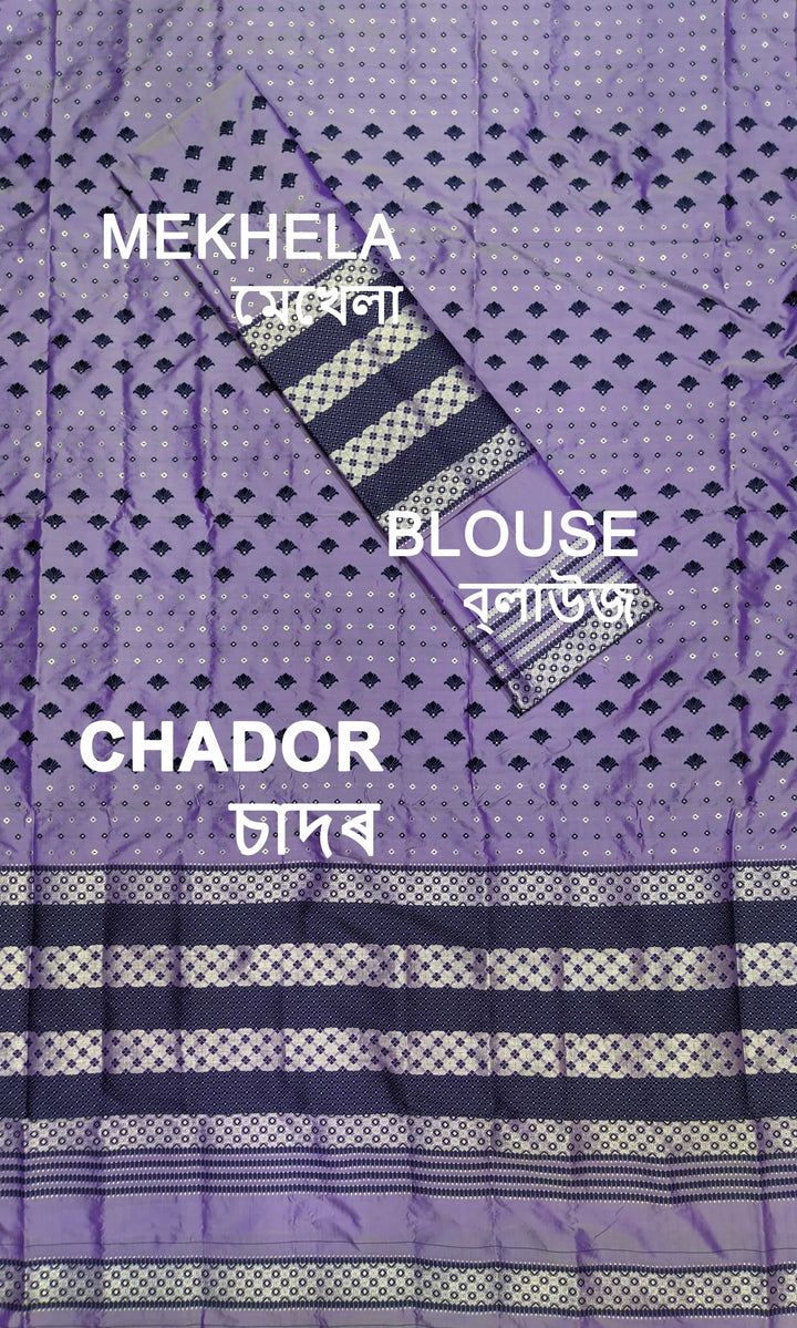 সূতাৰ- কাম (Dhaga-Work) মিক্স ছেট মেখলা চাদৰ