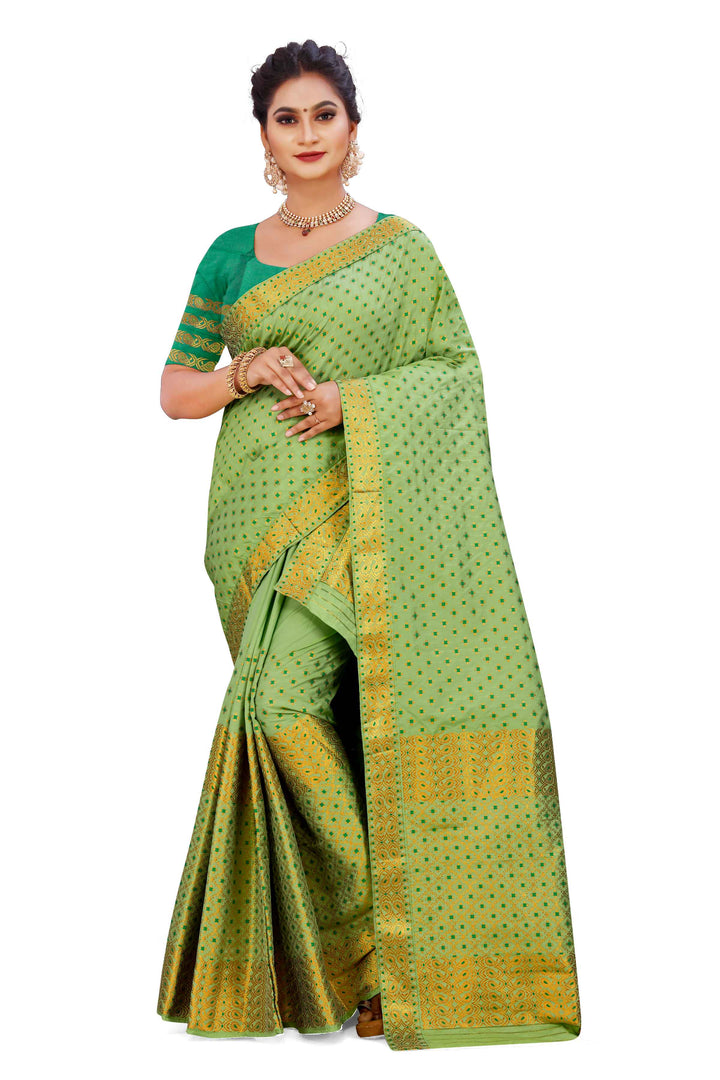 Gold Jari All Over Mix Set Mekhela Sador - Contrast Blouse