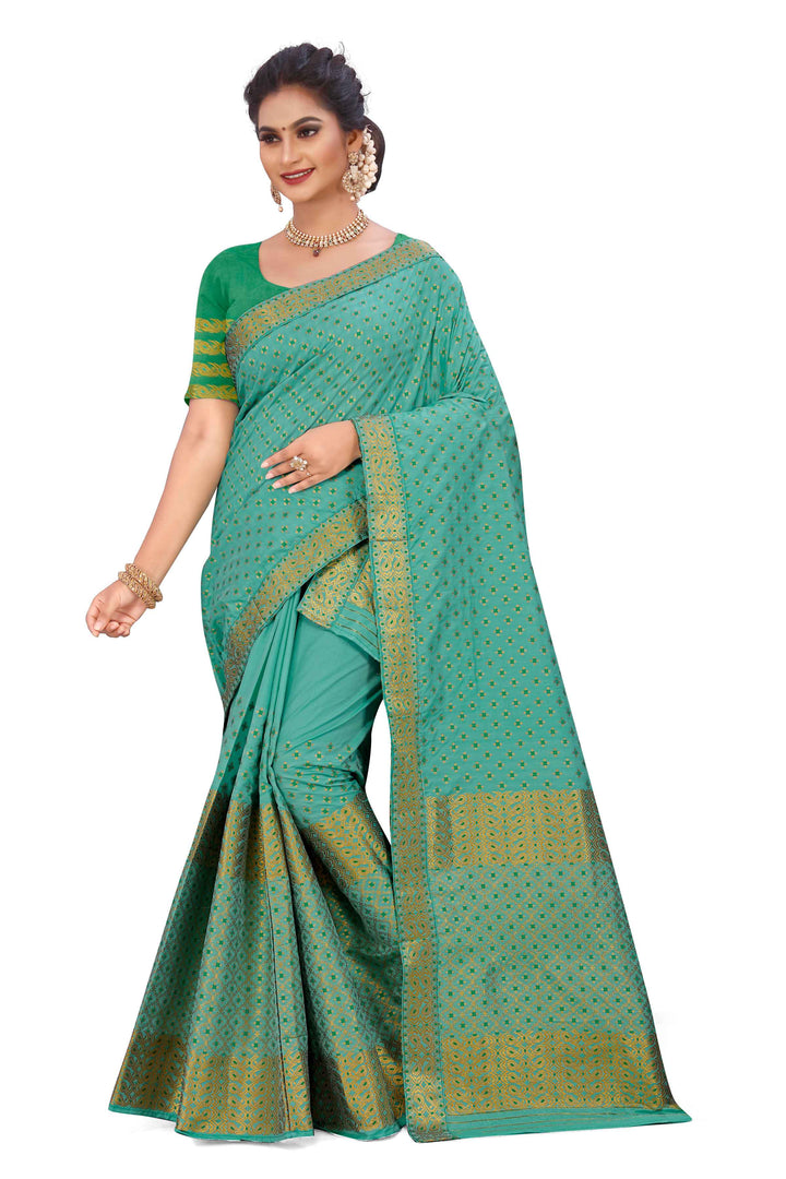 Gold Jari All Over Mix Set Mekhela Sador - Contrast Blouse