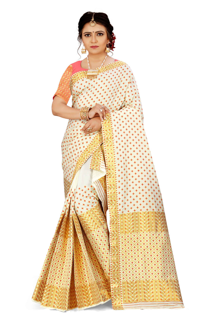Gold Jari All Over Mix Set Mekhela Sador - Contrast Blouse