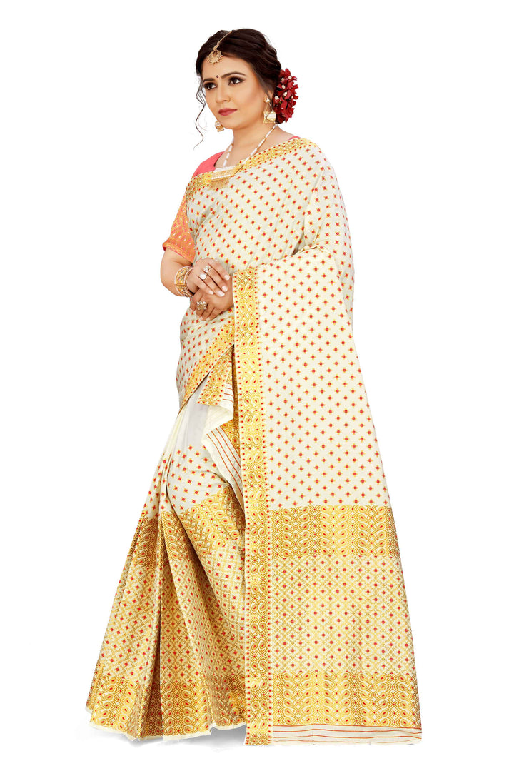 Gold Jari All Over Mix Set Mekhela Sador - Contrast Blouse
