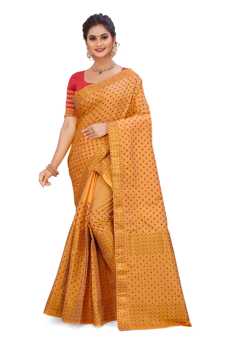 Gold Jari All Over Mix Set Mekhela Sador - Contrast Blouse