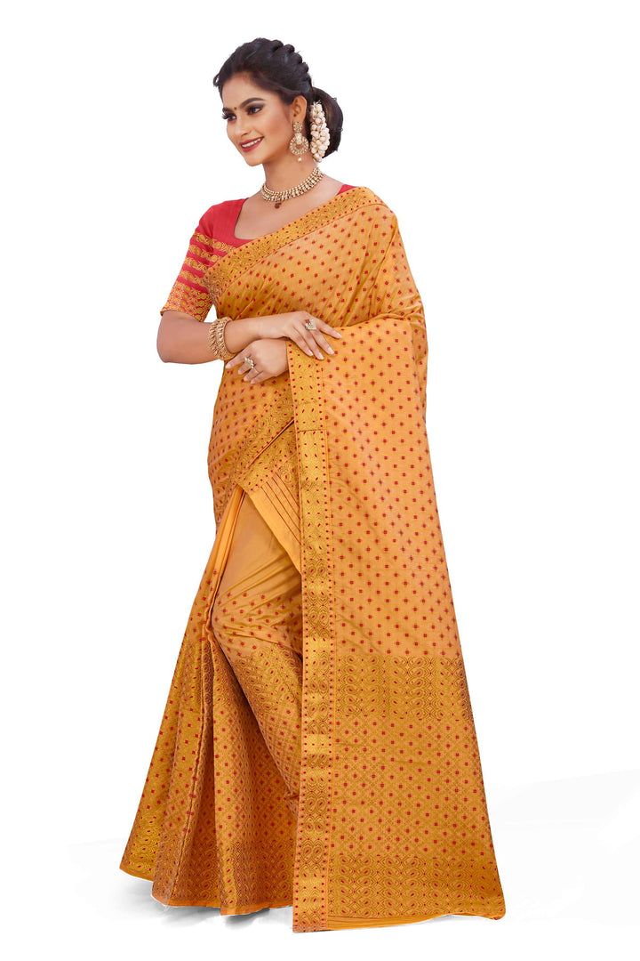 Gold Jari All Over Mix Set Mekhela Sador - Contrast Blouse
