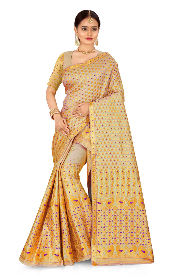 সোণ (Gold) গুনা মিক্স ছেট মেখলা চাদৰ 