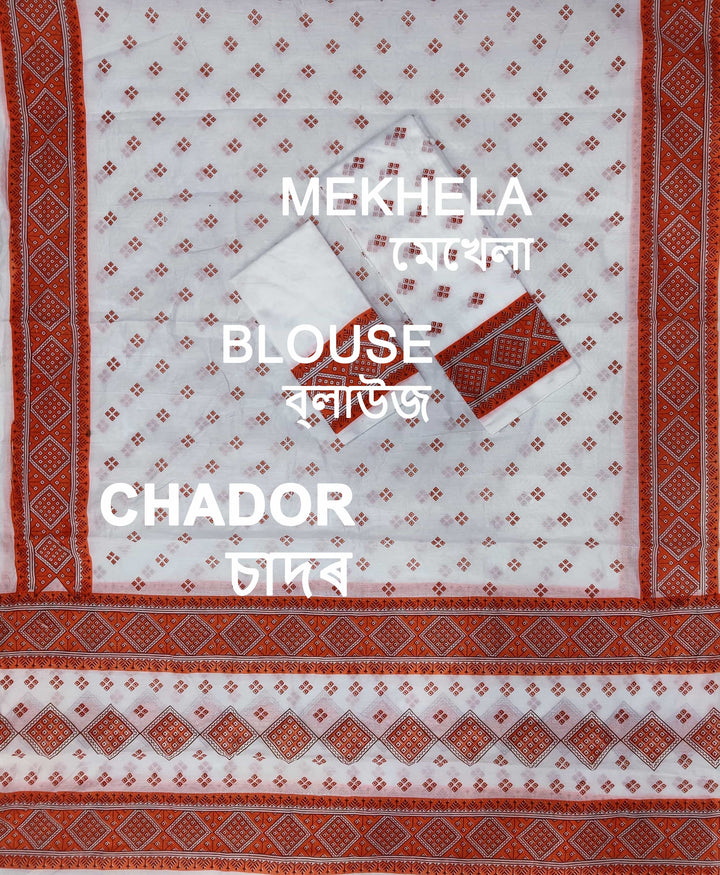 Printed Chanderi Cotton* Mekhela Sador