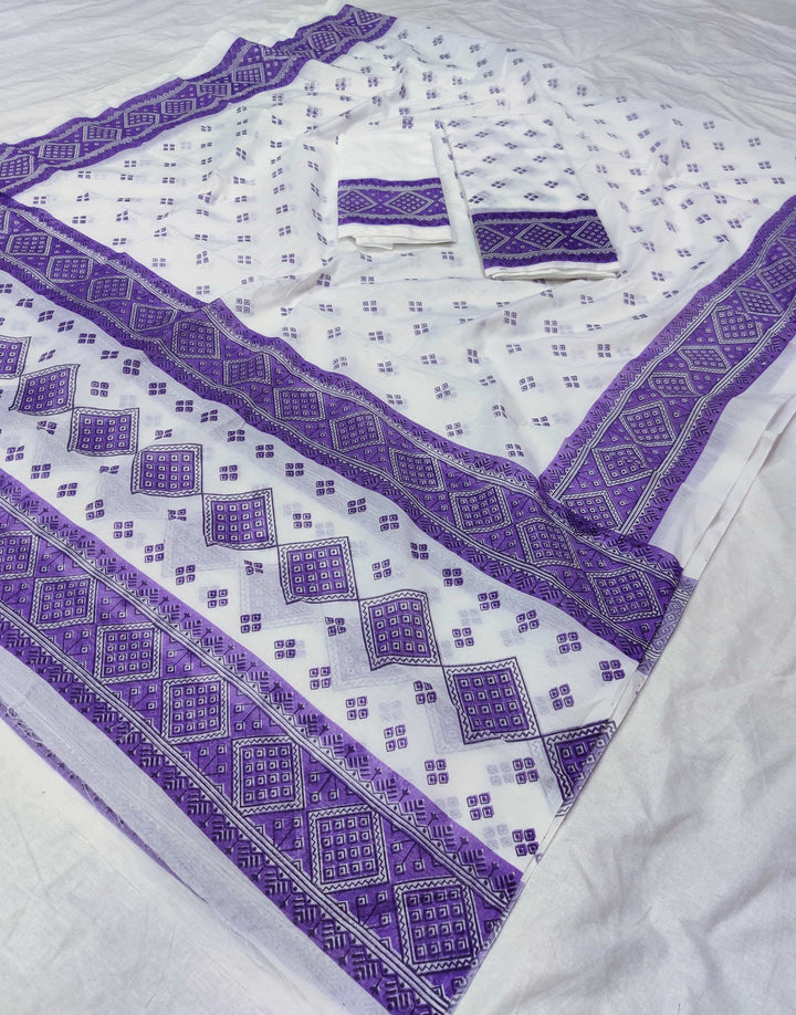 Printed Chanderi Cotton* Mekhela Sador