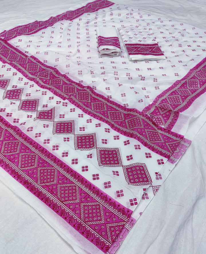 Printed Chanderi Cotton* Mekhela Sador