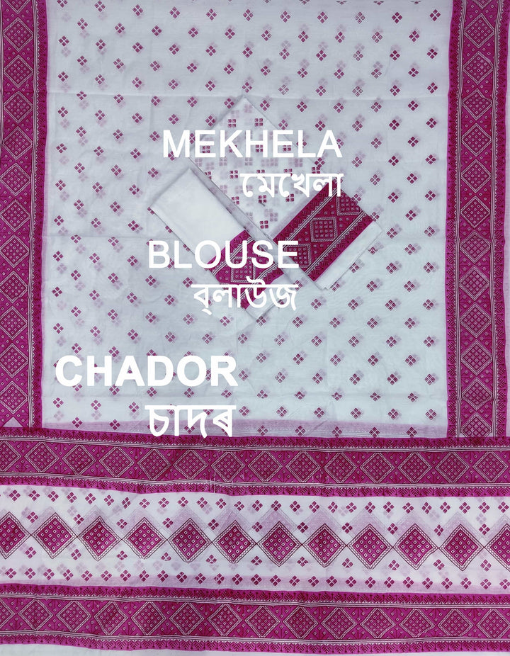 Printed Chanderi Cotton* Mekhela Sador