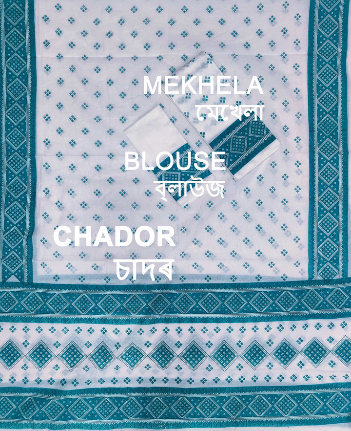 Printed Chanderi Cotton* Mekhela Sador