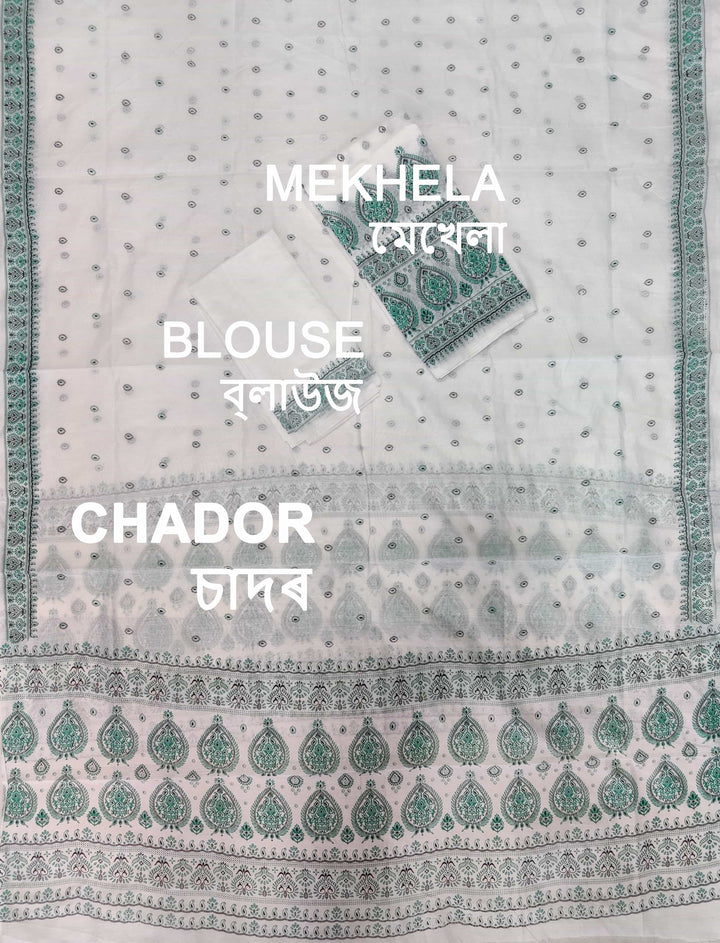 Printed Chanderi Cotton* Mekhela Sador