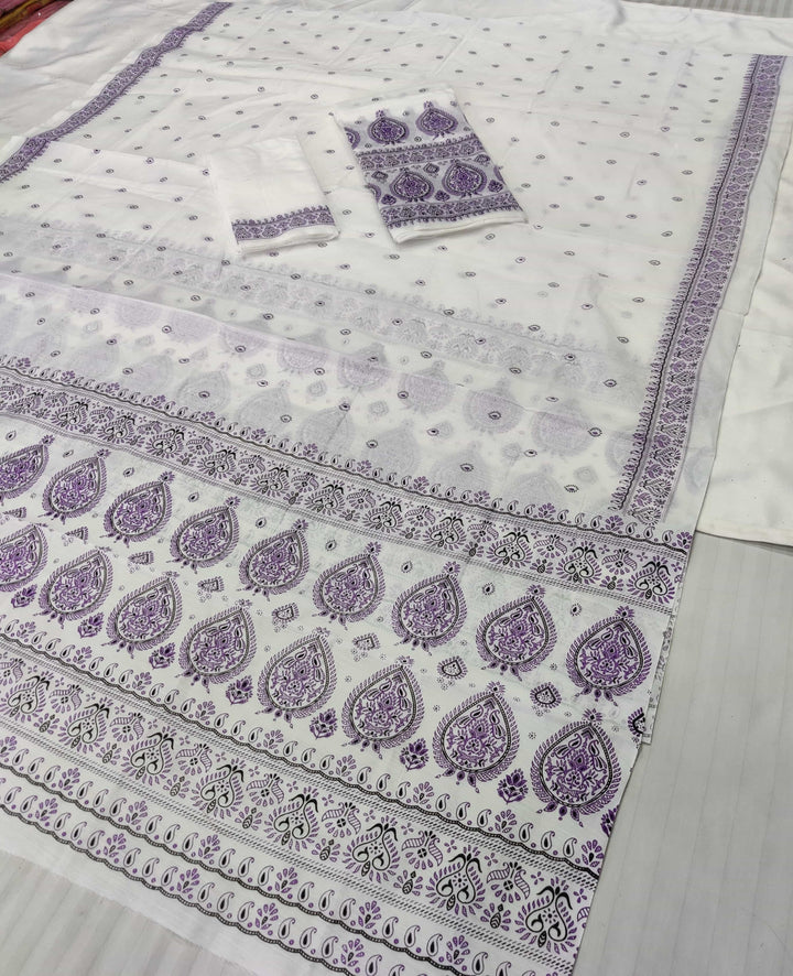 Printed Chanderi Cotton* Mekhela Sador