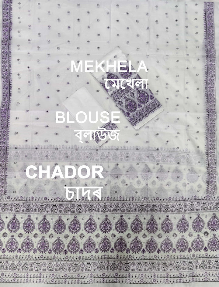 Printed Chanderi Cotton* Mekhela Sador
