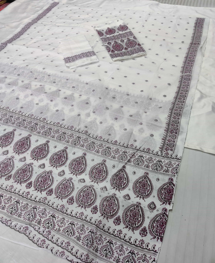 Printed Chanderi Cotton* Mekhela Sador