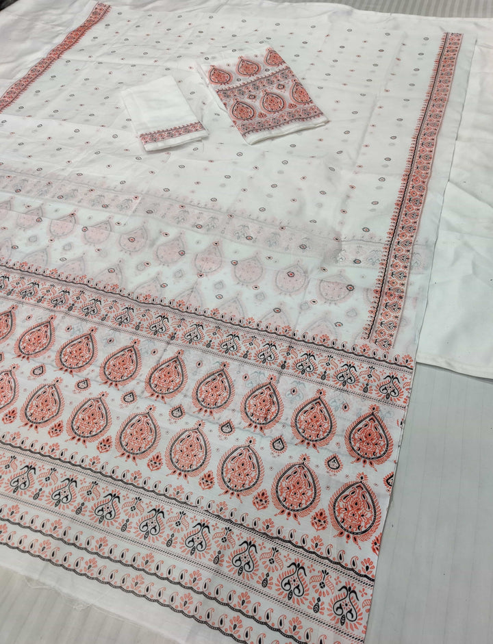 Printed Chanderi Cotton* Mekhela Sador