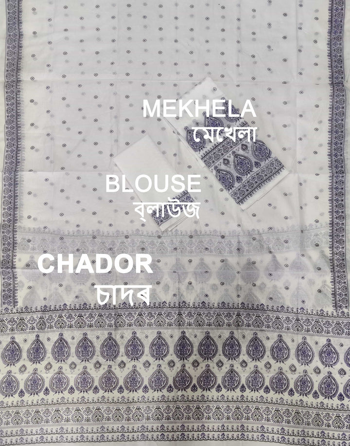 Printed Chanderi Cotton* Mekhela Sador